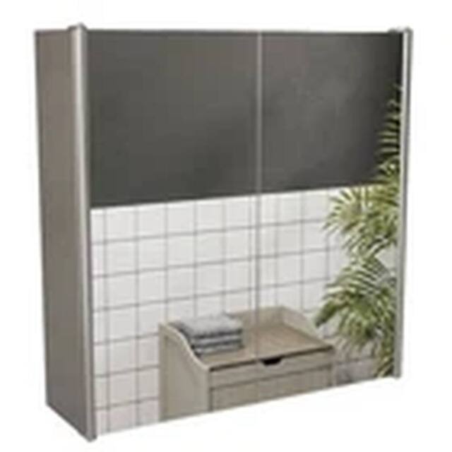 EONLION Wall Mounted Stainless Steel Bathroom Cabinet with Mirror Double Door in Grey - image 1