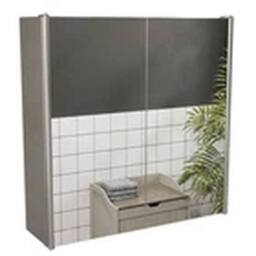 EONLION Wall Mounted Stainless Steel Bathroom Cabinet with Mirror Double Door in Grey - thumbnail 1