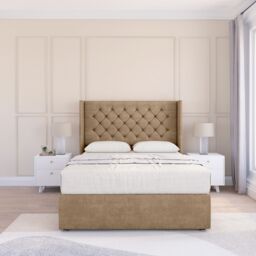 "Sloomy Dior Naples Wingback Bed Set, No Drawers & 54"" Floor Standing Headboard in Light Brown - Size: Small Single" - thumbnail 1