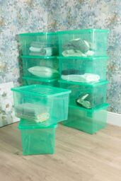 Wham Crystal 10 x 60L Stackable Plastic Storage Boxes with Lids in Green