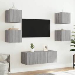 Berkfield Home TV Wall Cabinet with LED Lights Grey Sonoma 30.5x35x30 cm - thumbnail 6