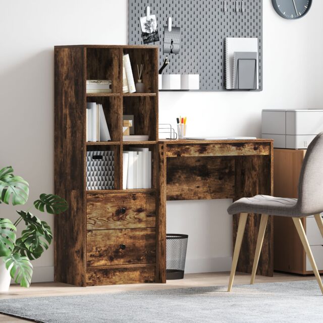 Berkfield Home Desk with Storage Smoked Oak Engineered Wood in Green - image 1
