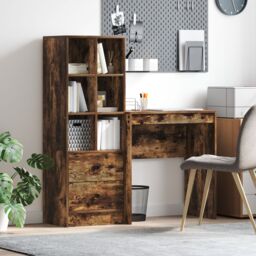 Berkfield Home Desk with Storage Smoked Oak Engineered Wood in Green