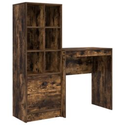 Berkfield Home Desk with Storage Smoked Oak Engineered Wood in Green - thumbnail 2