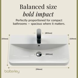 Balterley Modern Bathroom Floor Standing 2 Door Vanity Unit Basin, White, 605mm in White - thumbnail 6