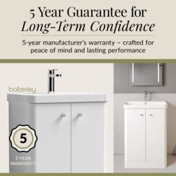 Balterley Modern Bathroom Floor Standing 2 Door Vanity Unit Basin, White, 605mm in White - thumbnail 4
