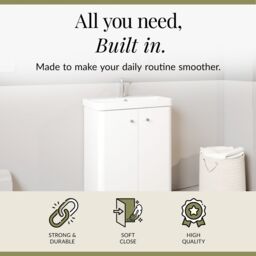 Balterley Modern Bathroom Floor Standing 2 Door Vanity Unit Basin, White, 605mm in White - thumbnail 2