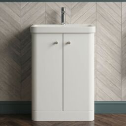 Balterley Modern Bathroom Floor Standing 2 Door Vanity Unit Basin, White, 605mm in White - thumbnail 9