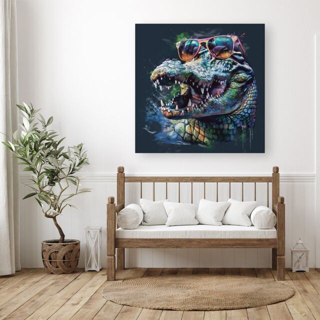 "Warren Reed - Designer Crocodile In Glasses Splashart Canvas - Size: W30"" x H30""" - image 1