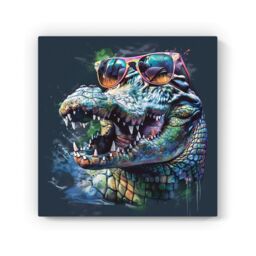 "Warren Reed - Designer Crocodile In Glasses Splashart Canvas - Size: W30"" x H30""" - thumbnail 2