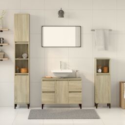 Berkfield Home 3 Piece Bathroom Furniture Set Sonoma Oak Engineered Wood in Brown - thumbnail 1