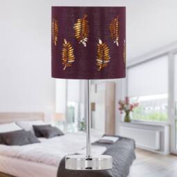First Choice Lighting Set of 2 Chrome Stick Table Lamps with Burgundy Fern Cut Out Shade in Silver - thumbnail 5