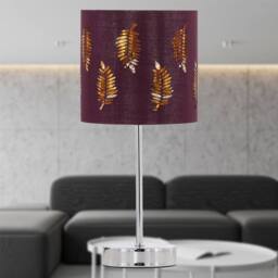 First Choice Lighting Set of 2 Chrome Stick Table Lamps with Burgundy Fern Cut Out Shade in Silver - thumbnail 4