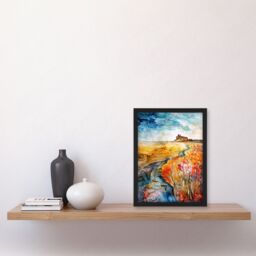"Artery8 Colourful Watercolour Bamburgh Castle View Floral Framed Art Print in Orange - Size: W12"" x H16""" - thumbnail 4