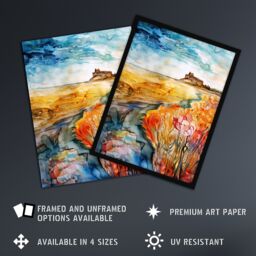 "Artery8 Colourful Watercolour Bamburgh Castle View Floral Framed Art Print in Orange - Size: W12"" x H16""" - thumbnail 2