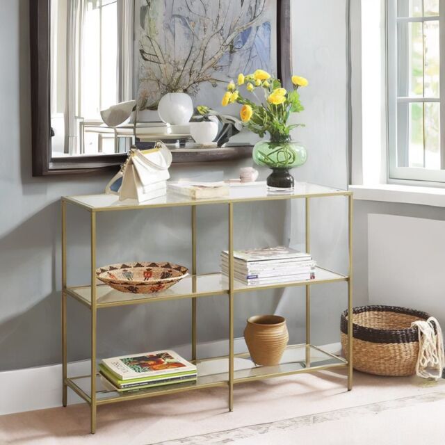 Rafaelo Mobilia Industrial Hallway Table With 3 Tempered Glass Shelves in Gold - image 1
