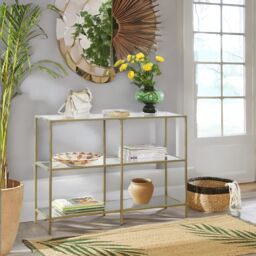 Rafaelo Mobilia Industrial Hallway Table With 3 Tempered Glass Shelves in Gold - thumbnail 3