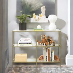 Rafaelo Mobilia Industrial Hallway Table With 3 Tempered Glass Shelves in Gold - thumbnail 4