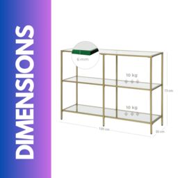 Rafaelo Mobilia Industrial Hallway Table With 3 Tempered Glass Shelves in Gold - thumbnail 6