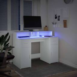 Berkfield Home Desk with LED Lights White 120x55x91 cm Engineered Wood - Size: 120 x 55 x 91 cm - thumbnail 5