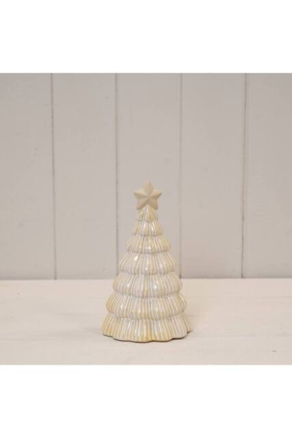 KDMD Medium Stone Glazed Ribbed Christmas Tree with Star Topper in Cream - image 1
