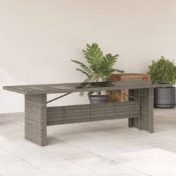 Berkfield Home Garden Table with Glass Top Grey 240x90x75 cm Poly Rattan - Size: 240 x 90 x 75 cm - thumbnail 2