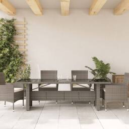 Berkfield Home Garden Table with Glass Top Grey 240x90x75 cm Poly Rattan - Size: 240 x 90 x 75 cm - thumbnail 3