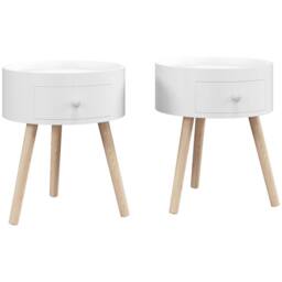 HOMCOM Coffee Table with Drawer & Wood Legs for Bedroom, Set of 2, White - thumbnail 2