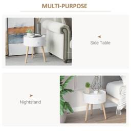 HOMCOM Coffee Table with Drawer & Wood Legs for Bedroom, Set of 2, White - thumbnail 6