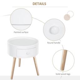 HOMCOM Coffee Table with Drawer & Wood Legs for Bedroom, Set of 2, White - thumbnail 4