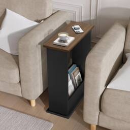 Havendro Walnut + Black Slim Side Table with Storage for Small Spaces - thumbnail 3