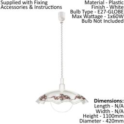 Loops Pendant Light Height Adjust Colour White Purple Black Satin Glass Bulb E27 1x60W - thumbnail 2