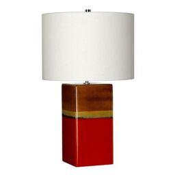 Loops Table Lamp Ceramic Cream Linen Empire Shade Red & Yellow Glaze LED E27 60W - thumbnail 2