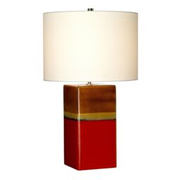 Loops Table Lamp Ceramic Cream Linen Empire Shade Red & Yellow Glaze LED E27 60W - thumbnail 1