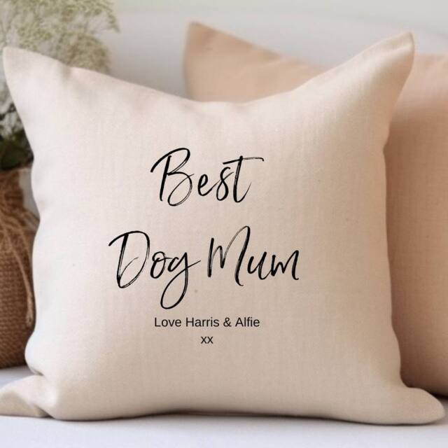 Aye Do Gifts Women's Personalised Best Dog Mum Cushion in Beige - Size: 40 cm x 40 cm - image 1