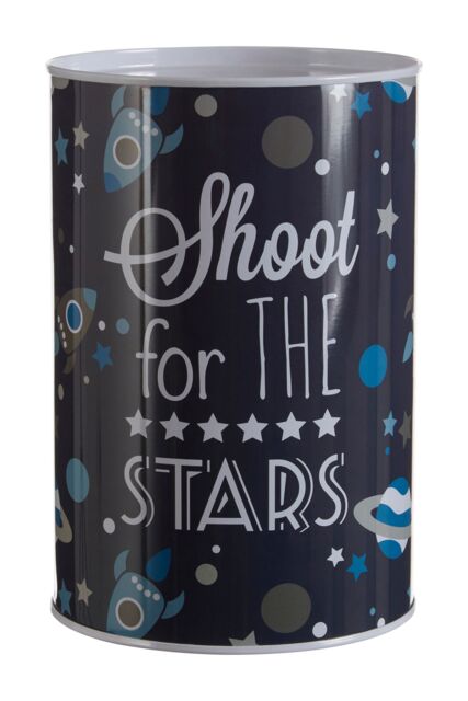 Orsina Large Money Tin, Metal Money Saving Box, Rocket-Themed Tin, Astro Design Metal Coin Tin, Cylindrical Money Safe in Blue - image 1