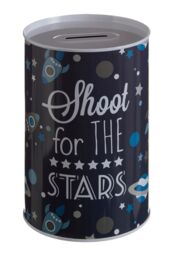 Orsina Large Money Tin, Metal Money Saving Box, Rocket-Themed Tin, Astro Design Metal Coin Tin, Cylindrical Money Safe in Blue - thumbnail 3