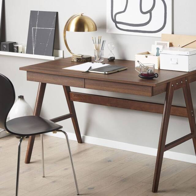 Wyld and Coco Dark Brown Walnut Office Desk 120 x 70 cm with 2 Drawers - image 1