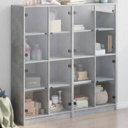 Berkfield Home Bookcase with Doors Concrete Grey 136x37x142 cm Engineered Wood - Size: 136 x 37 x 142 cm - thumbnail 2