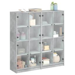 Berkfield Home Bookcase with Doors Concrete Grey 136x37x142 cm Engineered Wood - Size: 136 x 37 x 142 cm - thumbnail 5