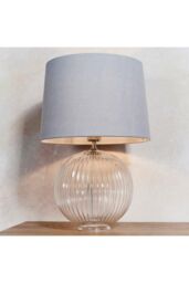 Netlighting Jemma 1 Light Table Light Clear Ribbed Glass & Satin Nickel Plate (Base only) E27 in Grey - thumbnail 2