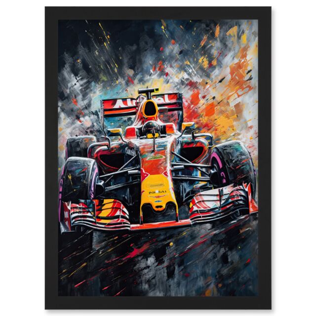 Artery8 Race Car Driver Racing Action Shot Painting Artwork Framed Wall Art Print A4 in Black - image 1