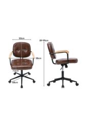 H&O Direct Leather Upholstered Metal Frame Office Chair with Wood Armrests in Brown - thumbnail 6