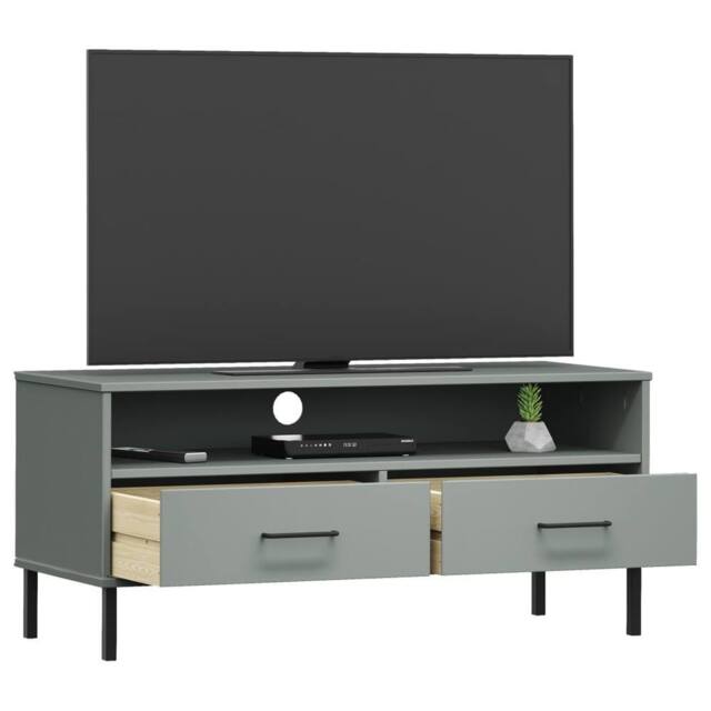 Berkfield Home TV Cabinet with Metal Legs Grey Solid Wood Pine OSLO - image 1
