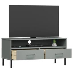 Berkfield Home TV Cabinet with Metal Legs Grey Solid Wood Pine OSLO