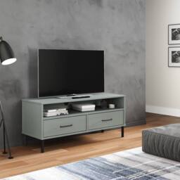 Berkfield Home TV Cabinet with Metal Legs Grey Solid Wood Pine OSLO - thumbnail 2
