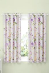 Dreams & Drapes 'Florette' Hand Painted Floral Print Light Filtering Eyelet Curtains in Lilac - Size: 168 cm width x 183 cm drop