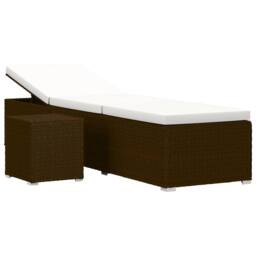 Berkfield Home Sun Lounger with Cushion & Tea Table Poly Rattan Brown - thumbnail 2