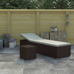 Berkfield Home Sun Lounger with Cushion & Tea Table Poly Rattan Brown - thumbnail 1