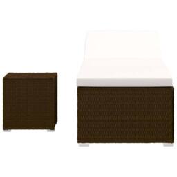 Berkfield Home Sun Lounger with Cushion & Tea Table Poly Rattan Brown - thumbnail 3